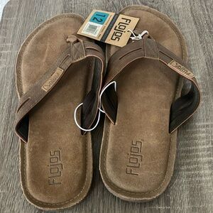 (NWT) FLOJOS sz 12 men’s  flip-flop sandals in cognac brown